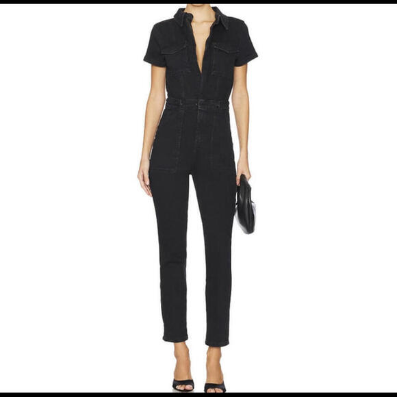 GOOD AMERICAN fit for success black denim jumpsuit - Picture 1 of 9